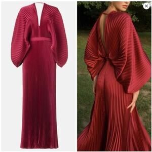 L’idee Versailles Red Pleated Balloon Sleeve Gown Size 6